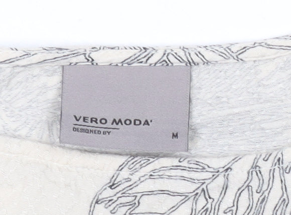 Vero Moda Womens Ivory Floral Blouse Size M Short Flutter Sleeve
