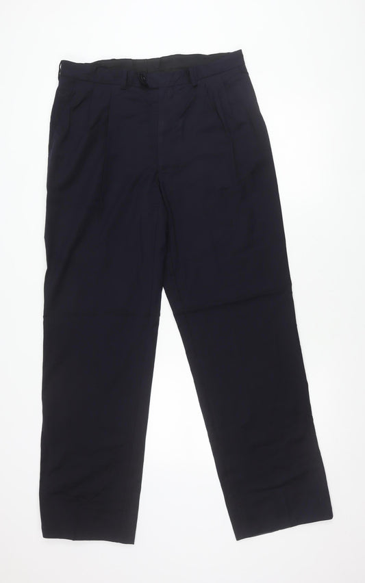 Additional front view of Jaeger Men’s Black Wool Pleated Dress Trousers, size 50R