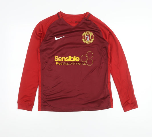 Nike Boys Red Football Jersey Long Sleeve Training Top Size 12-13Y