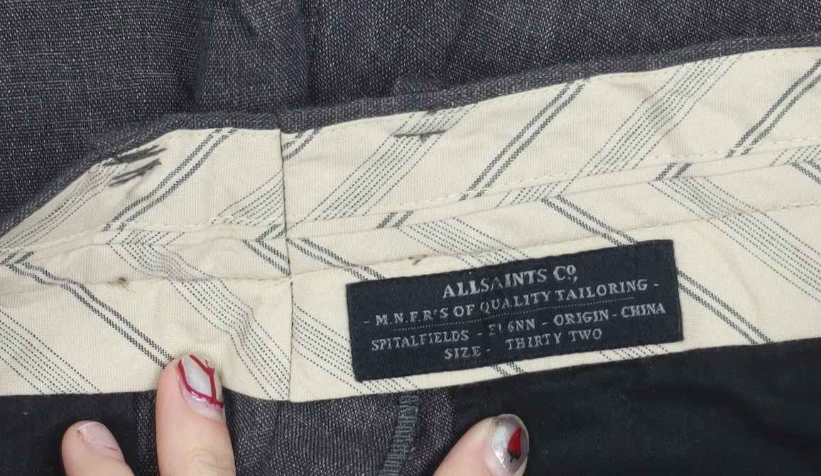 AllSaints Men’s Grey Linen Dress Pants Trousers Size 32 Slim Fit