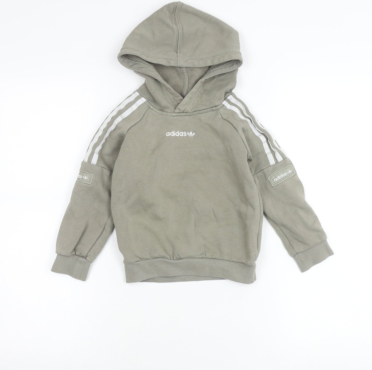 Adidas Boys Green Pullover Hoodie 4-5 Years Logo Long Sleeve