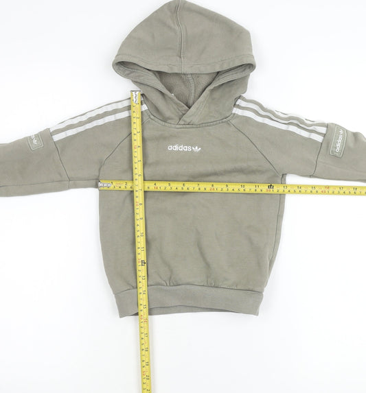 Adidas Boys Green Pullover Hoodie 4-5 Years Logo Long Sleeve