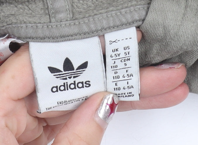 Adidas Boys Green Pullover Hoodie 4-5 Years Logo Long Sleeve