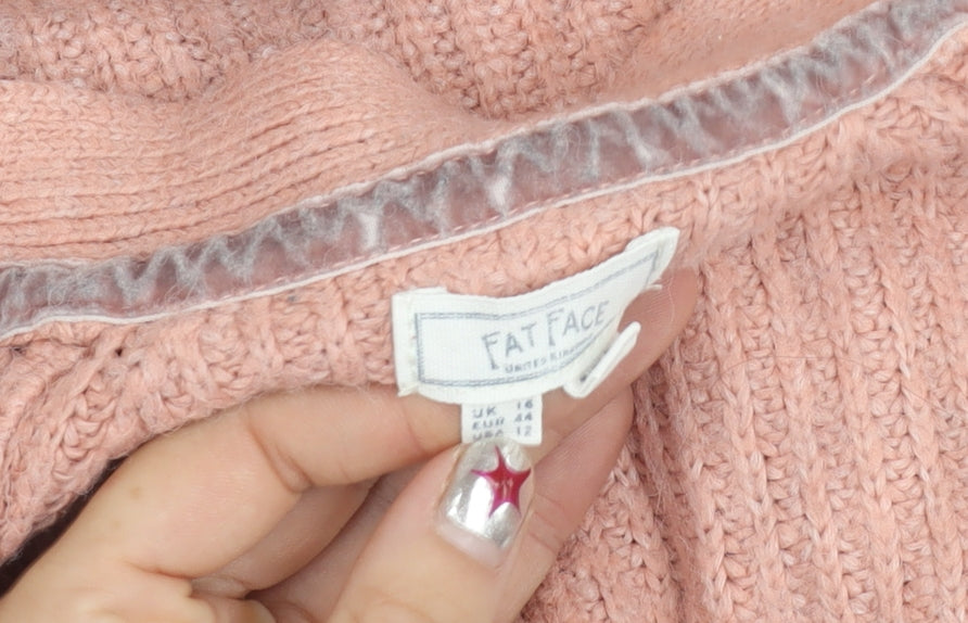 Fat Face Women’s Pink V-Neck Button Cardigan Size 16 Knit