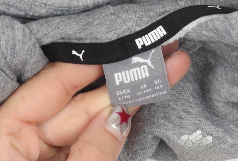 Puma Girls Grey Pullover Hoodie 13-14 Years Graphic Logo Sportswear