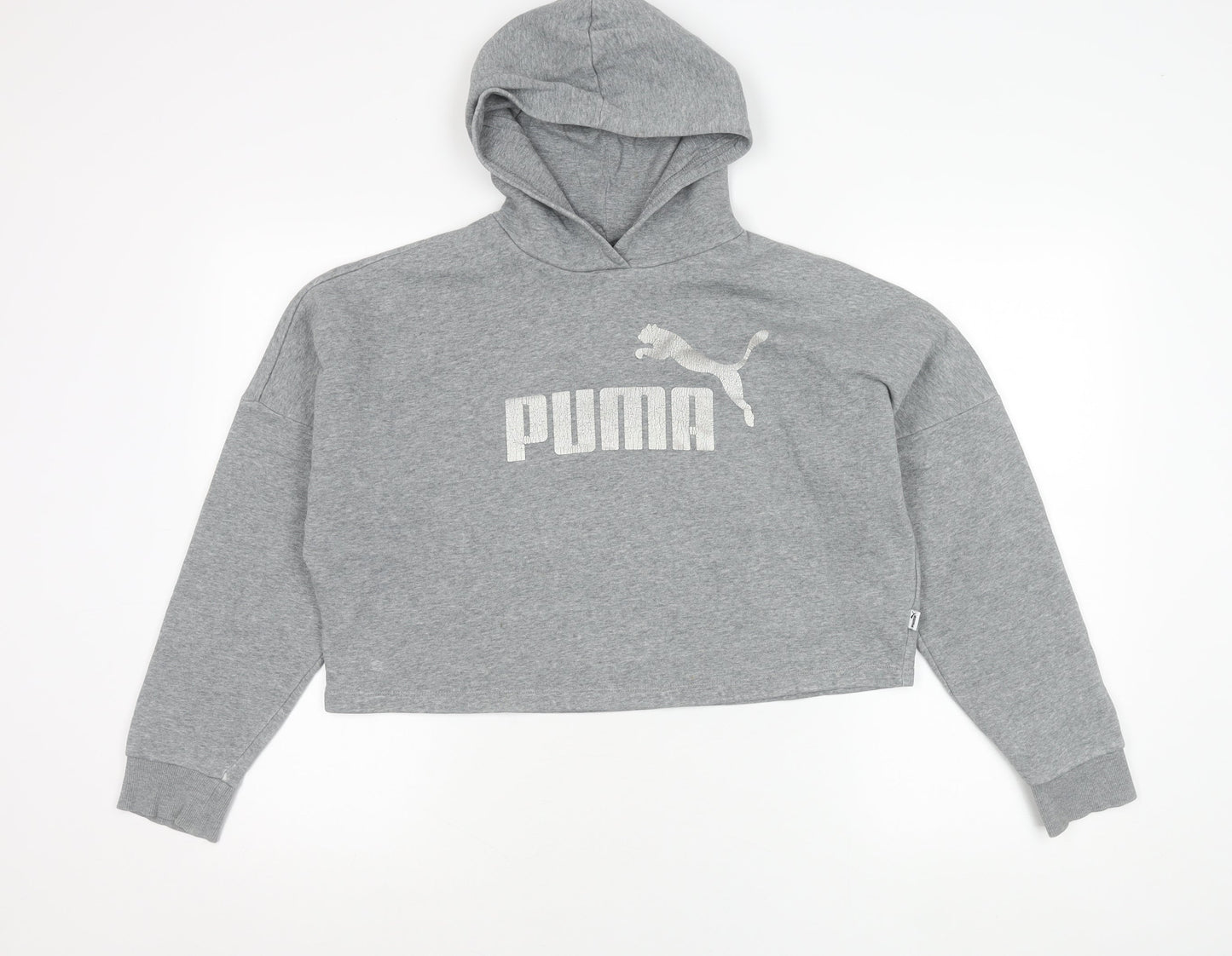 Puma Girls Grey Pullover Hoodie 13-14 Years Graphic Logo Sportswear