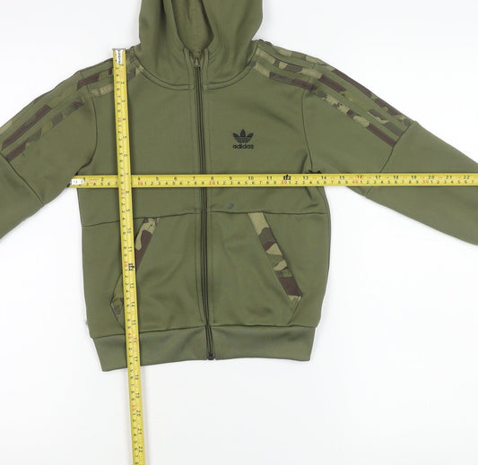 Adidas Boys Green Camouflage Full Zip Hoodie 5-6Y Logo Sportswear
