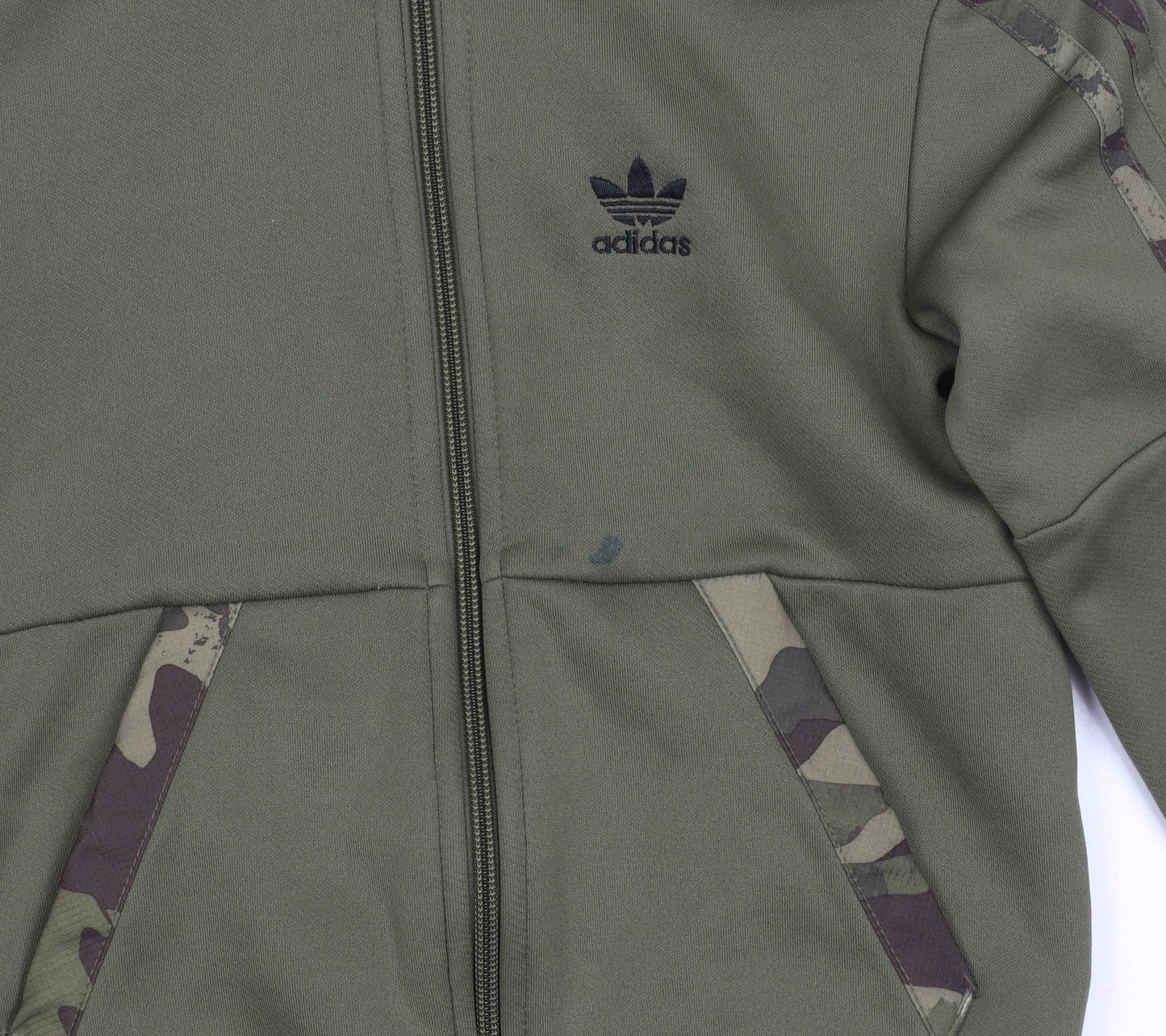 Adidas Boys Green Camouflage Full Zip Hoodie 5-6Y Logo Sportswear