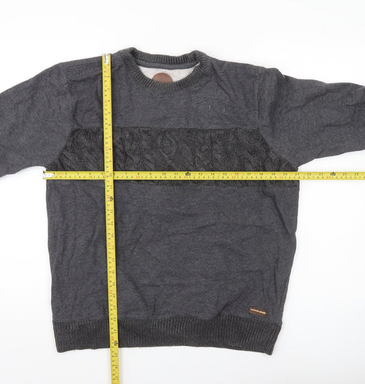 Common People Men’s Grey Pullover Sweatshirt M Cable Knit Panel