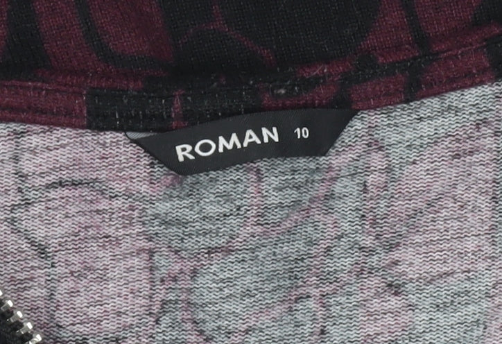Additional view of Roman women’s purple floral full zip jumper, size UK 10, v-neck long sleeve