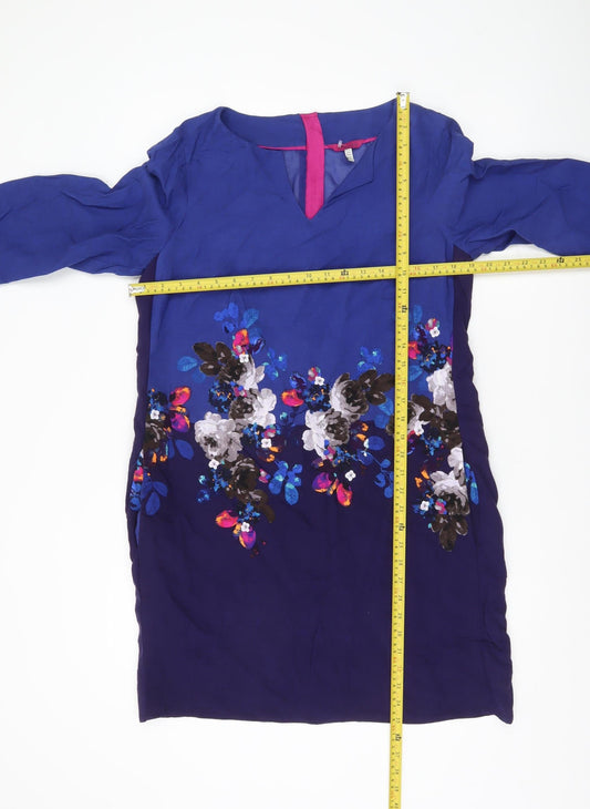 Joules Womens Blue Floral Shift Dress UK 12 Viscose 3/4 Sleeve