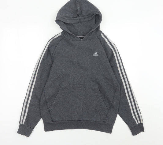 Adidas Boys Grey Pullover Hoodie 13-14 Years Long Sleeve Logo Sportswear