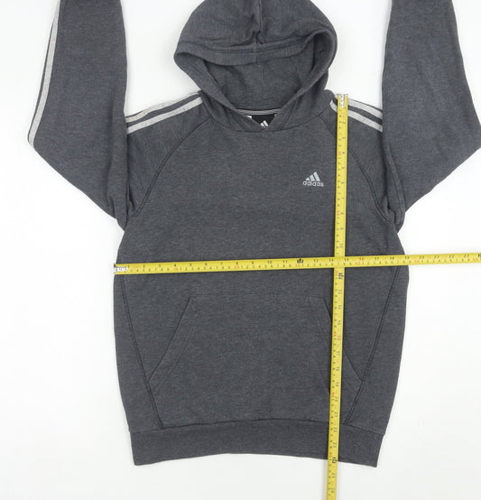Adidas Boys Grey Pullover Hoodie 13-14 Years Long Sleeve Logo Sportswear
