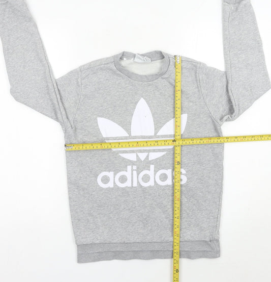 Adidas Boys Grey Logo Pullover Sweatshirt 13-14Y Long Sleeve Crew Neck
