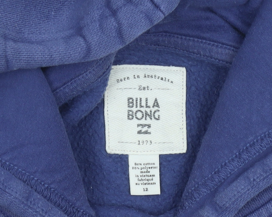 Billabong Womens Blue Size 12 Pullover Hoodie Sweatshirt Logo Cotton Blend