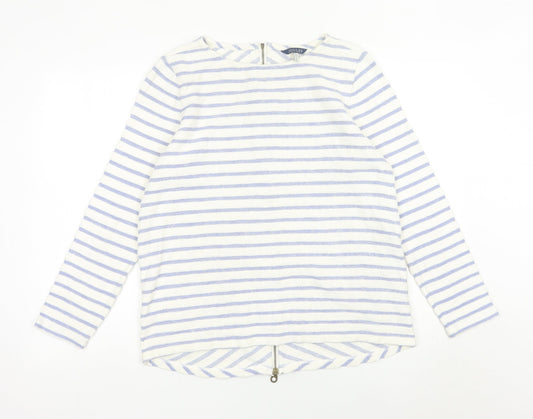 Joules Womens White Blue Striped Cotton Jumper Size 12 Boat Neck