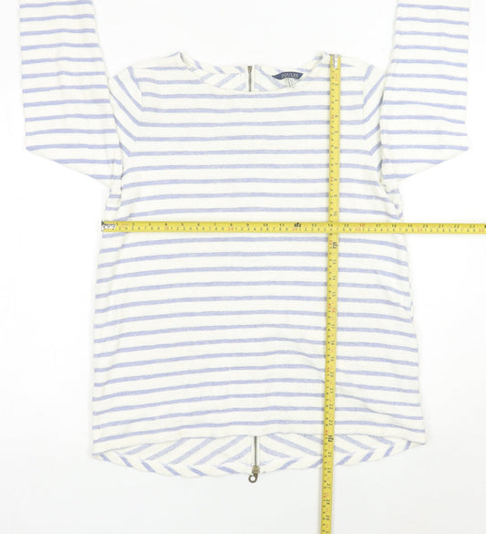Joules Womens White Blue Striped Cotton Jumper Size 12 Boat Neck