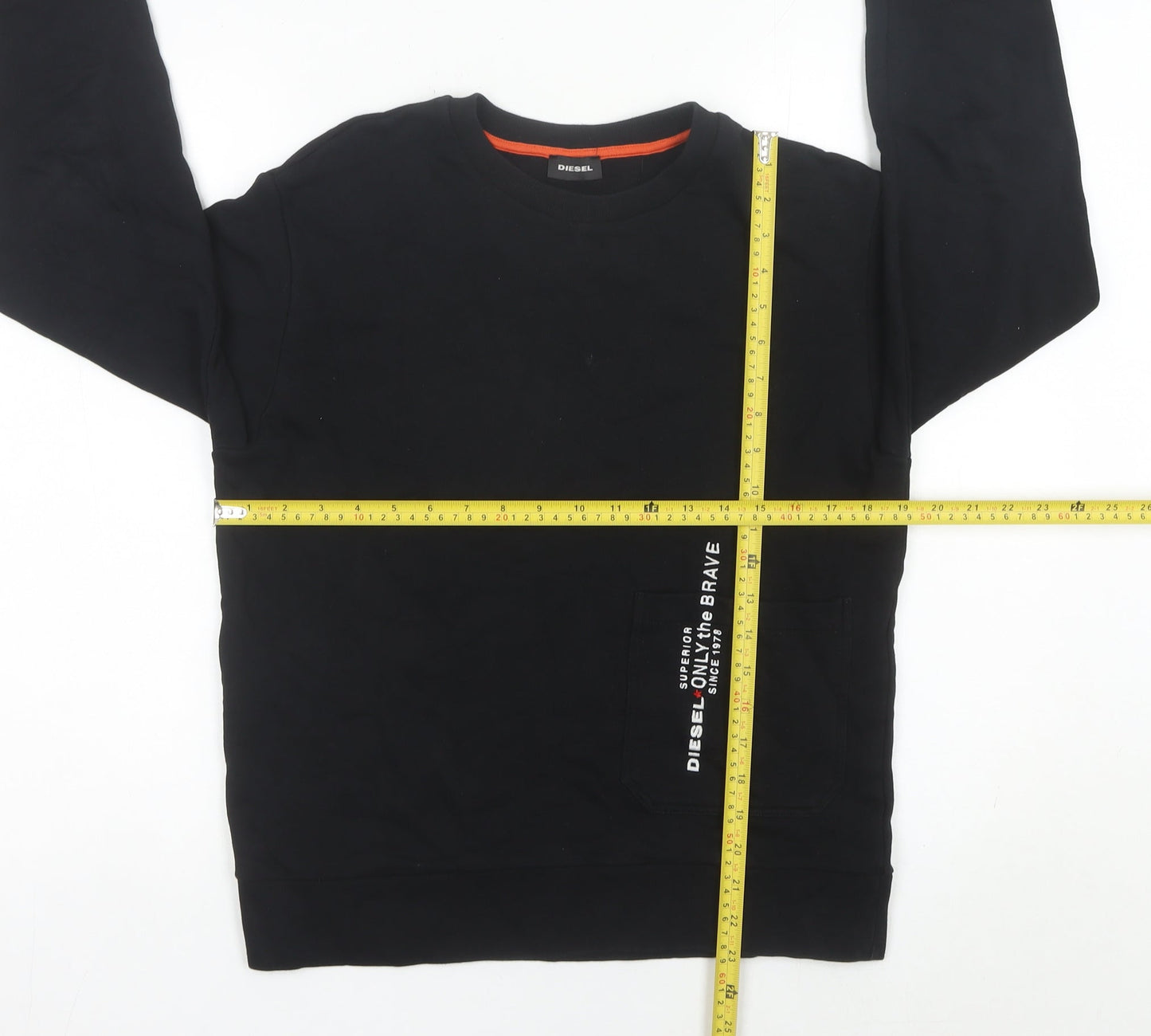 Diesel Womens Black Cotton Sweatshirt Size 14 Crew Neck Logo Pocket