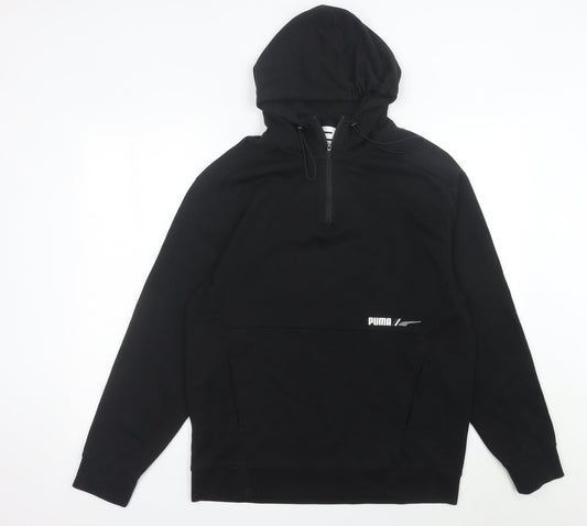 Puma Men’s Black Pullover Hoodie M 1/4 Zip Regular Fit Sportswear