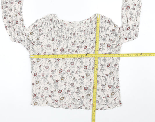 FatFace Womens Ivory Floral Tunic Blouse Size 12 3/4 Sleeve