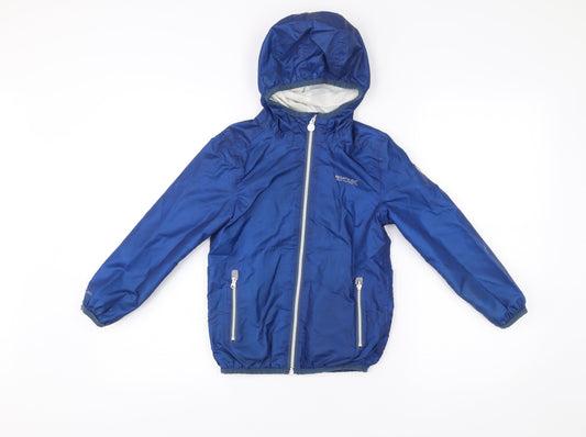 Regatta Boys Blue Windbreaker Jacket Age 5-6 Yrs Hooded Lightweight