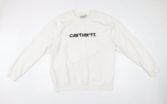 Carhartt Mens White Sweatshirt L Pullover Crew Neck Logo Regular Fit