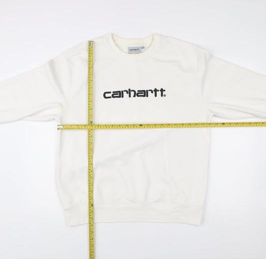 Carhartt Mens White Sweatshirt L Pullover Crew Neck Logo Regular Fit