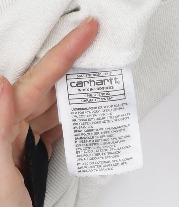 Carhartt Mens White Sweatshirt L Pullover Crew Neck Logo Regular Fit