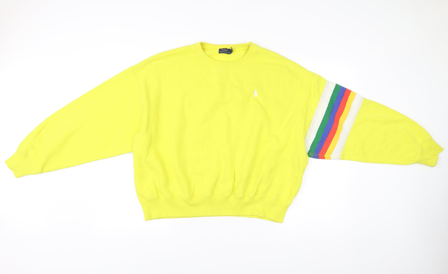 Ralph Lauren Women’s Yellow Sweatshirt L Logo Rainbow Sleeve
