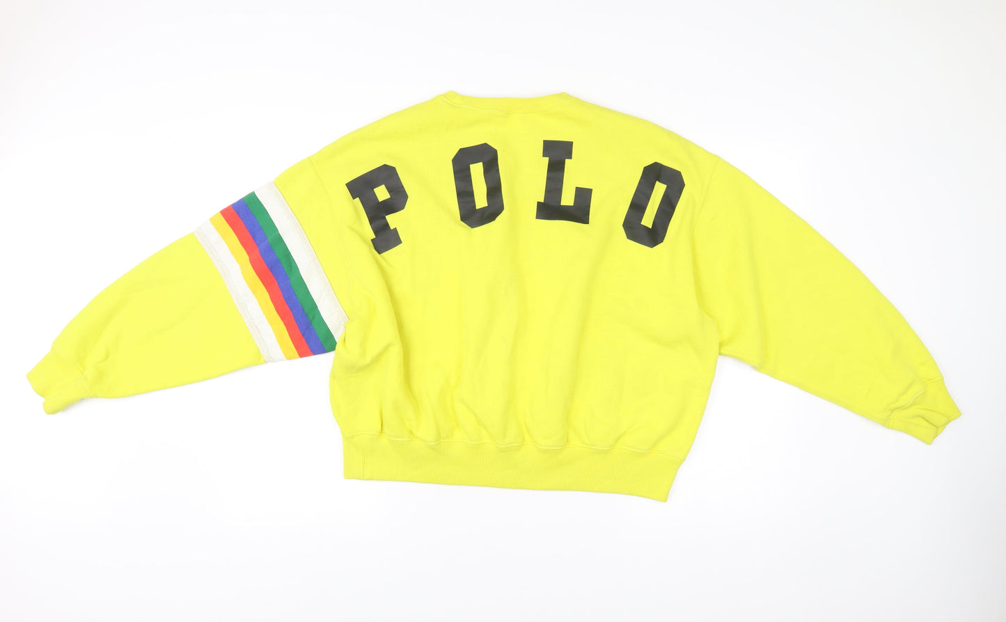 Ralph Lauren Women’s Yellow Sweatshirt L Logo Rainbow Sleeve