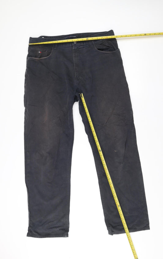 Tommy Hilfiger Mens Black Chino Trousers Size 36W 32L Straight Fit