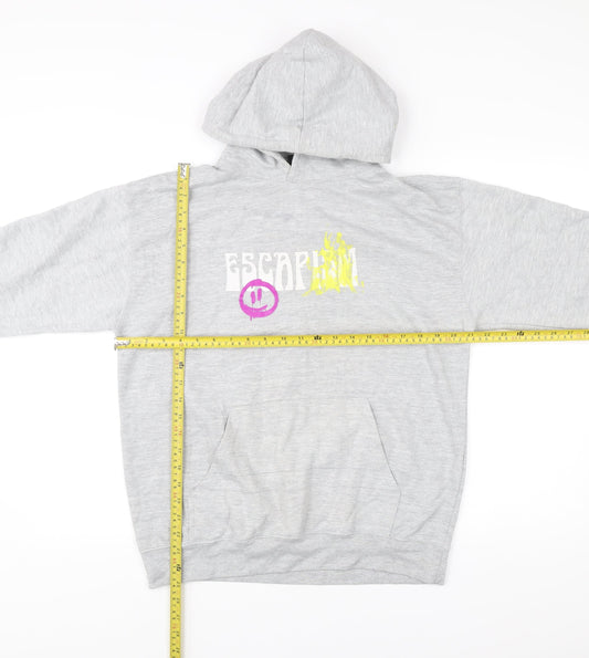 boohooMAN Mens Grey Pullover Hoodie S Graphic Print Retro Style