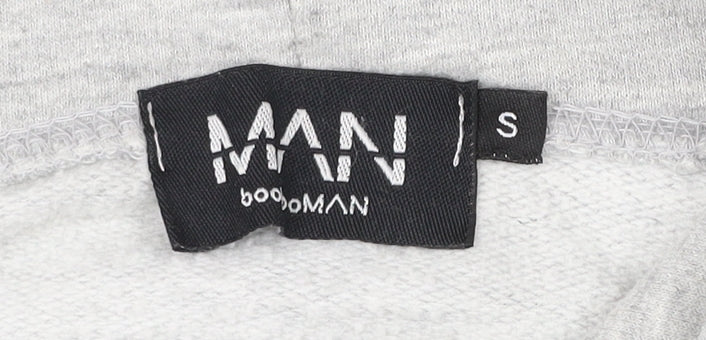 Additional view of boohooMAN men’s grey pullover hoodie s graphic print retro style