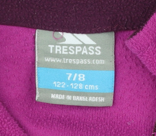 Trespass Girls Purple Fleece Jacket 7-8 Years 1/4 Zip Outdoor Warm