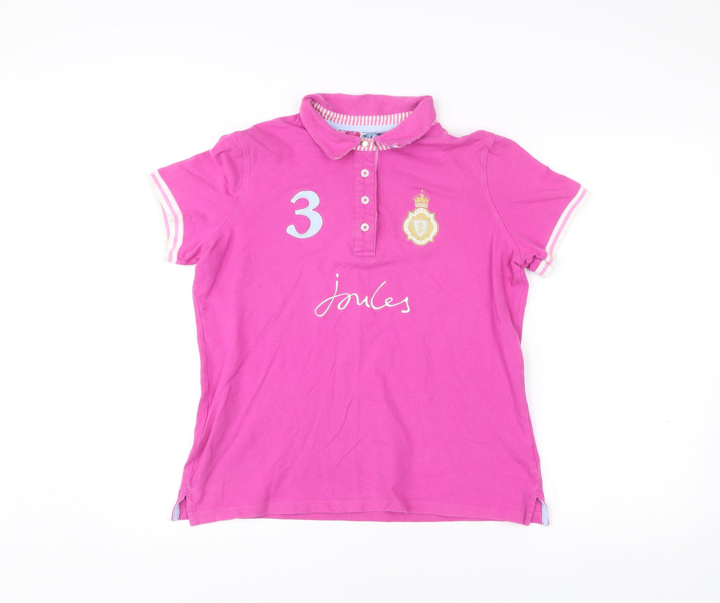 Joules Women’s Pink Polo Shirt Size 14 Embroidered Short Sleeve Cotton