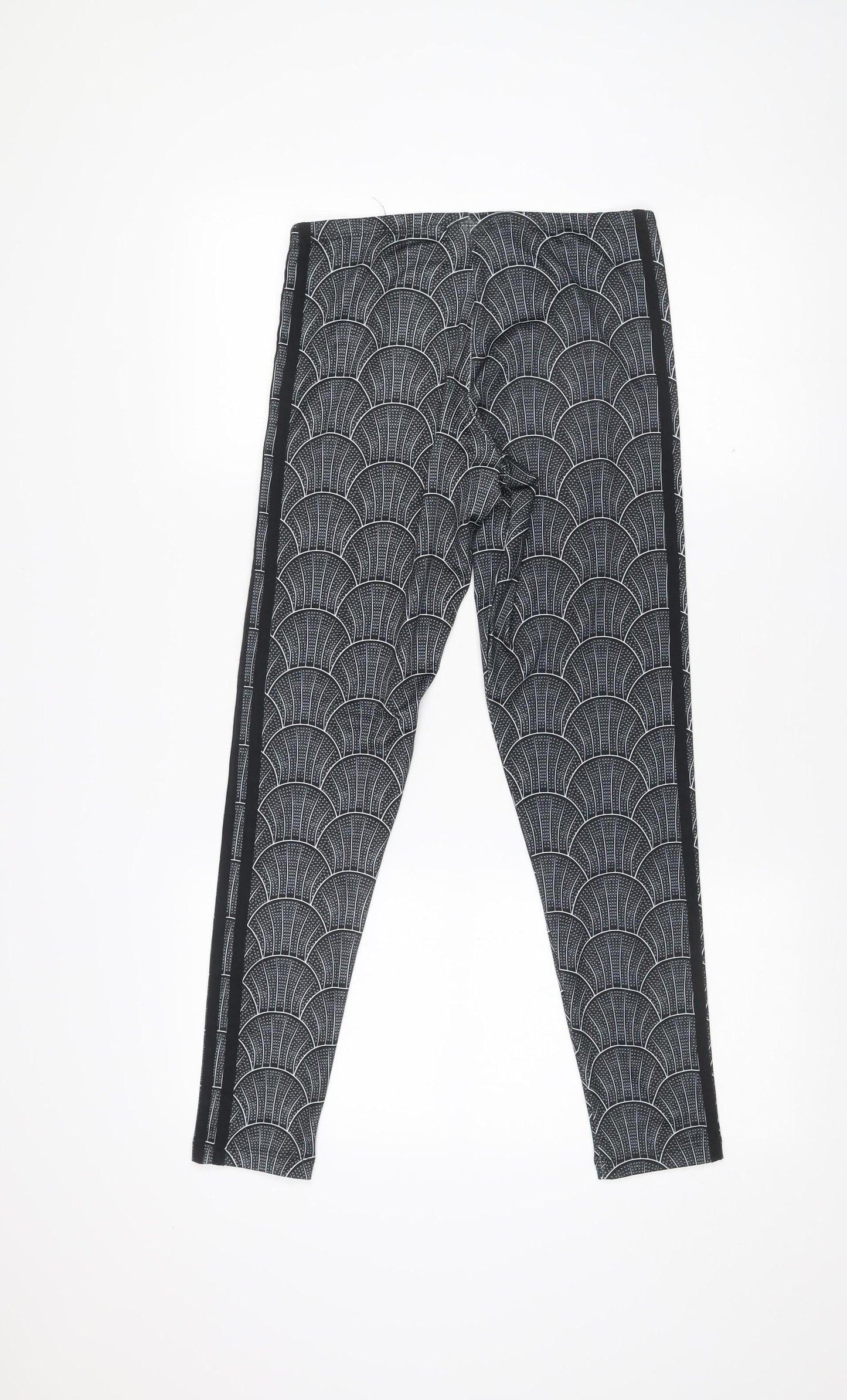 adidas Womens Black Geometric Leggings Size 10 Slim Fit Activewear