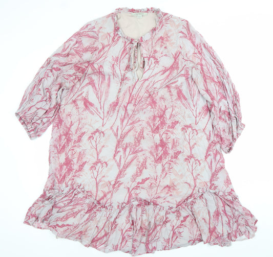 AllSaints Women’s Pink Floral Shift Dress UK 12 Knee Length