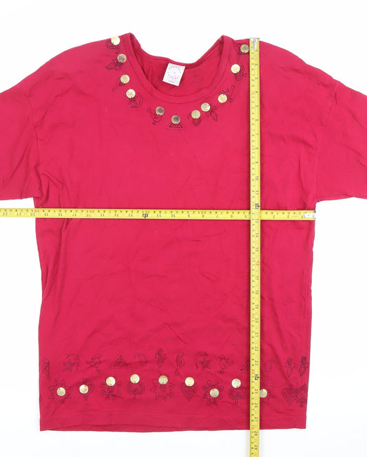 Country Casuals Womens Red Cotton Embroidered T-Shirt Size L