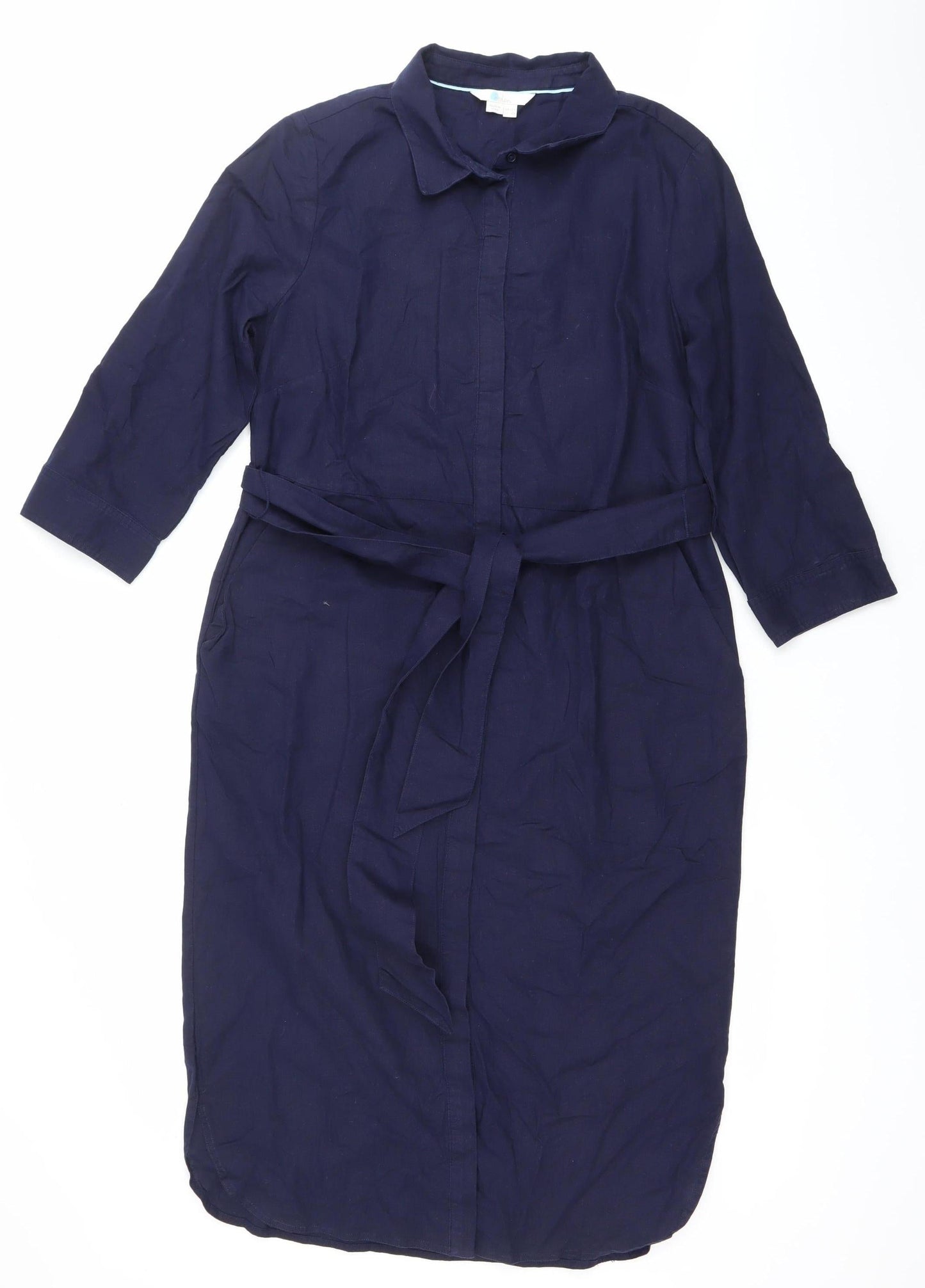 Boden Women’s Blue Shirt Dress UK 12 Linen Cotton 3/4 Sleeve