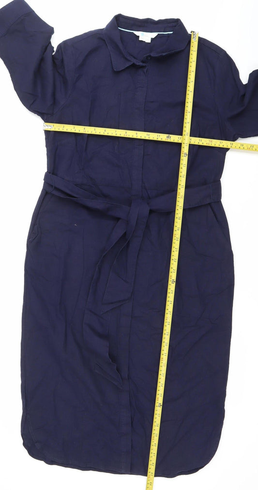 Boden Women’s Blue Shirt Dress UK 12 Linen Cotton 3/4 Sleeve
