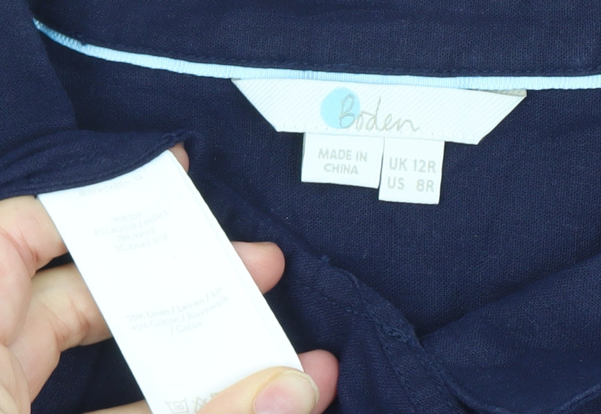 Boden Women’s Blue Shirt Dress UK 12 Linen Cotton 3/4 Sleeve