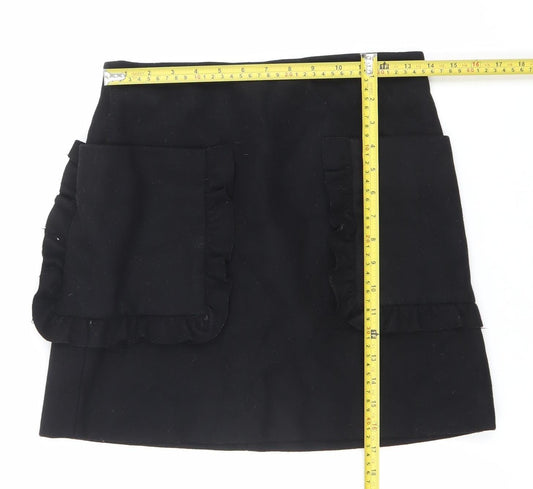 COS Women Black Wool Blend Ruffle Pocket Mini Skirt Size 12