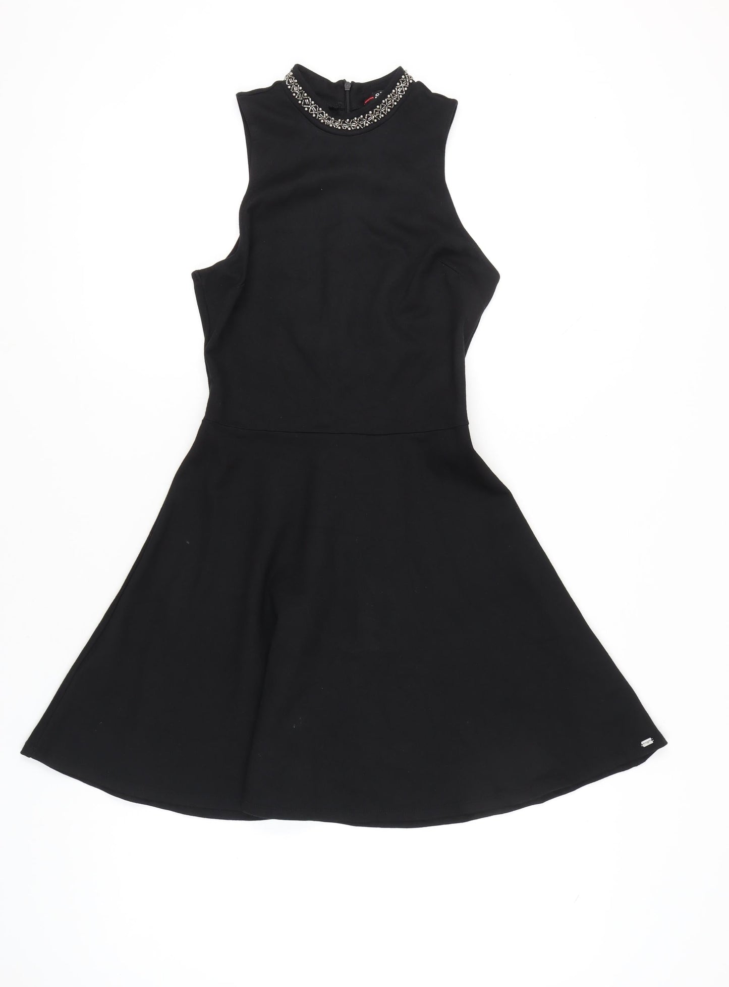 Superdry Womens Black XS A-Line Sleeveless Embellished Neck Dress