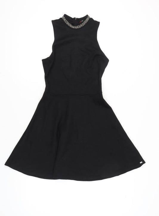 Superdry Womens Black XS A-Line Sleeveless Embellished Neck Dress