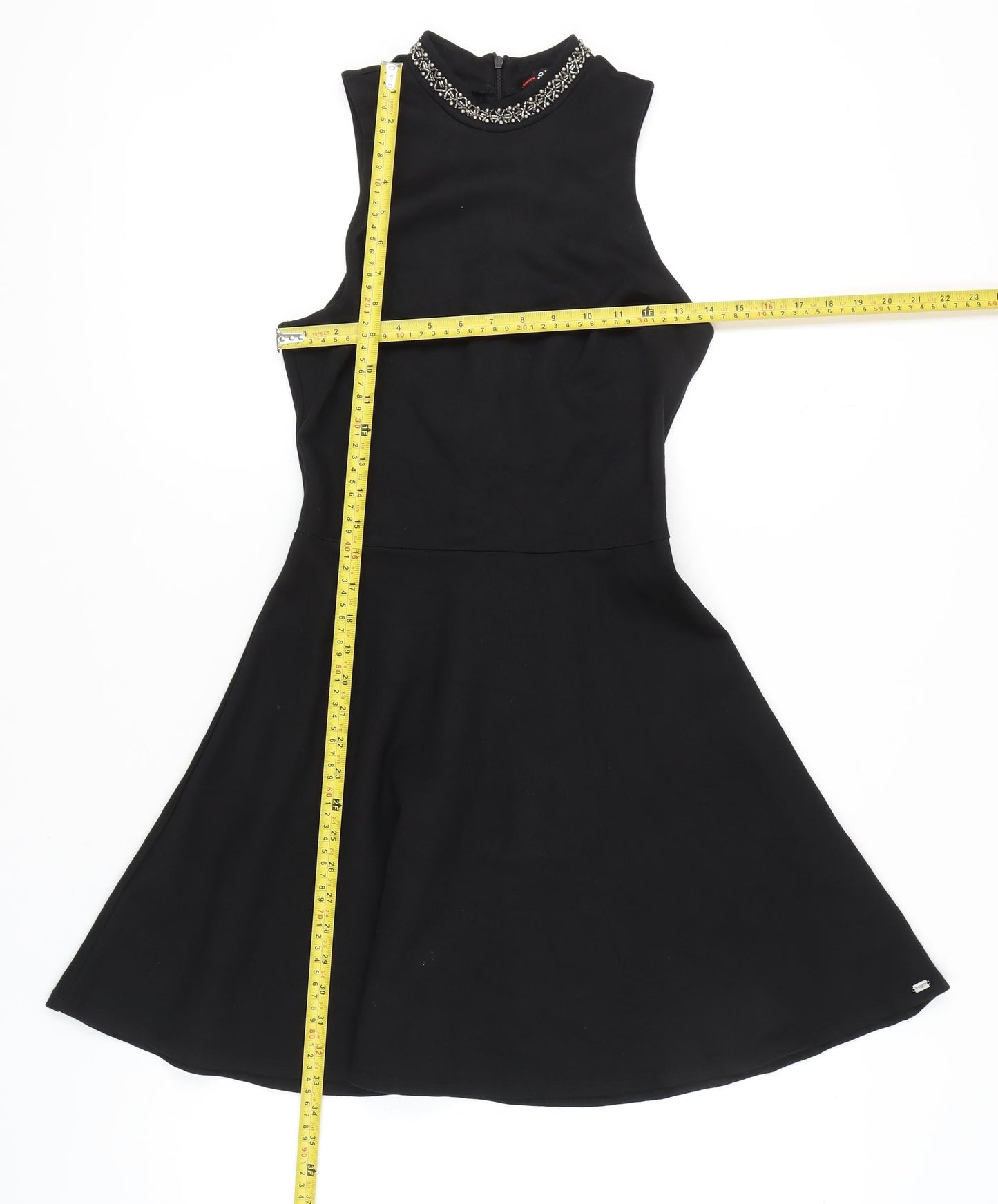 Superdry Womens Black XS A-Line Sleeveless Embellished Neck Dress