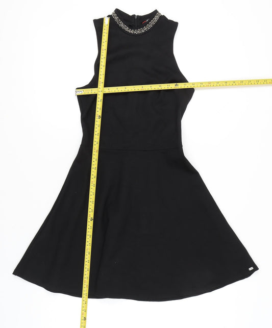 Superdry Womens Black XS A-Line Sleeveless Embellished Neck Dress