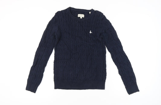 Jack Wills Womens Blue Cable-Knit Cotton Jumper UK 10