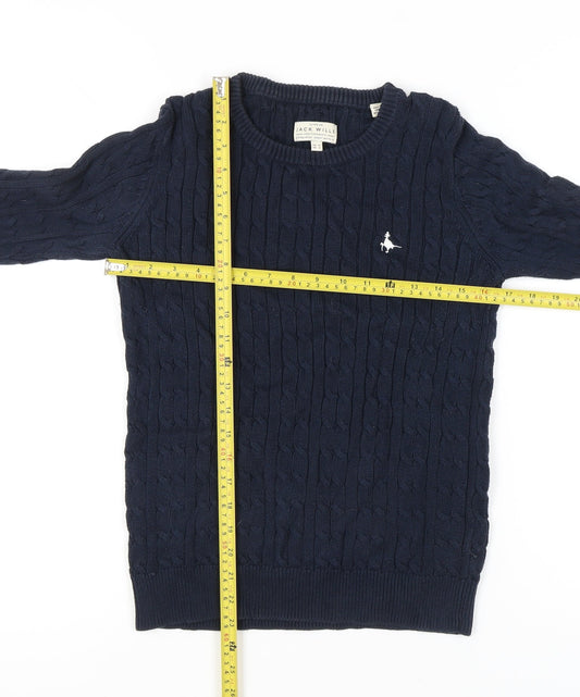 Jack Wills Womens Blue Cable-Knit Cotton Jumper UK 10