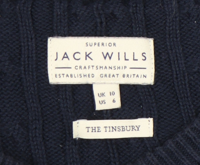 Jack Wills Womens Blue Cable-Knit Cotton Jumper UK 10
