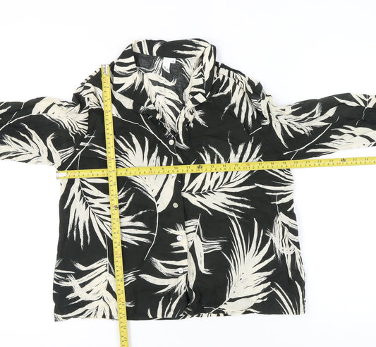 AND/OR Womens Black White Tropical Print Button-Up Shirt Size 10
